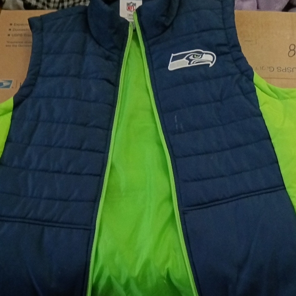 NFL Jackets & Blazers - NFL Seattle Seahawks Navy Vest with Lime Green Interior
